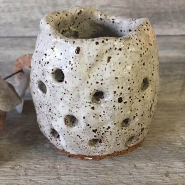 Handmade Rustic Luminary Candle Holder - White glaze (18-5)
