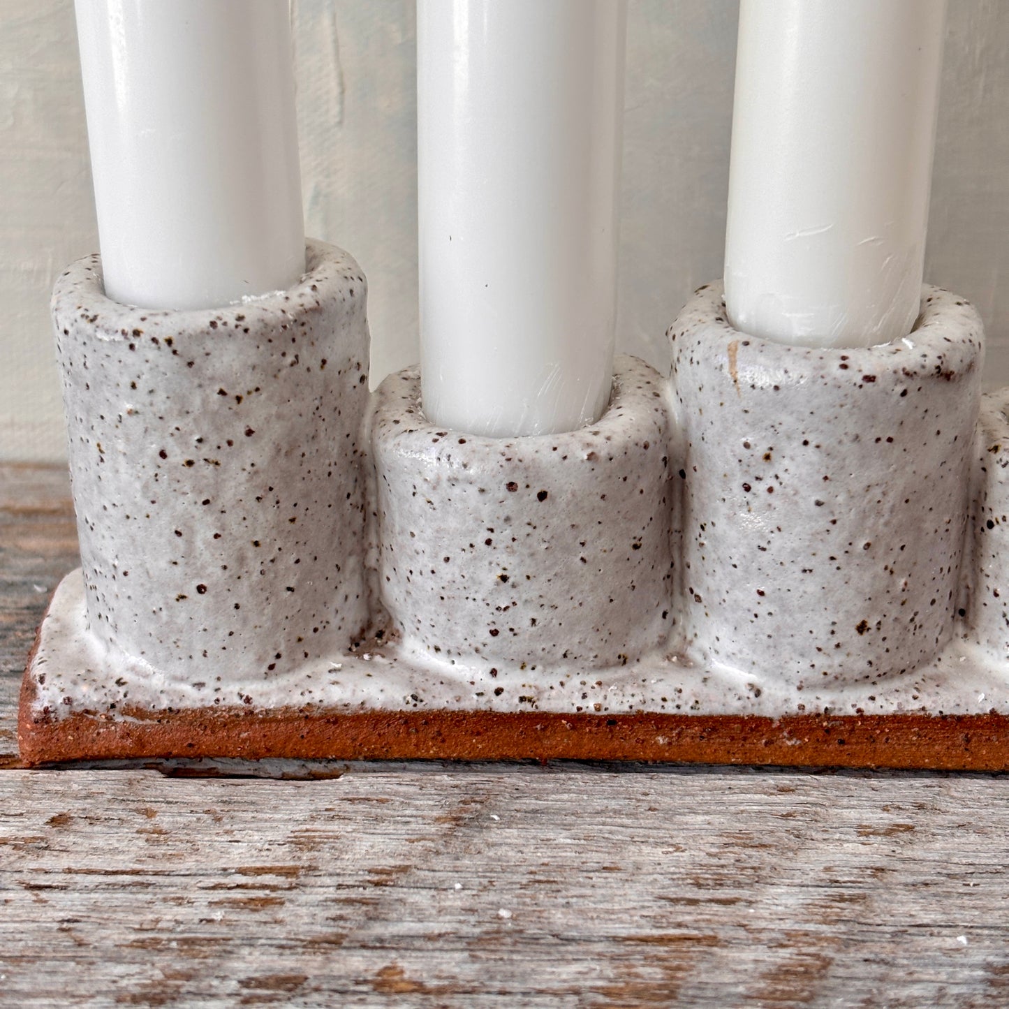 Handmade 7-cup Candle stick holder/Candelabra - rustic white with speckles 45-16