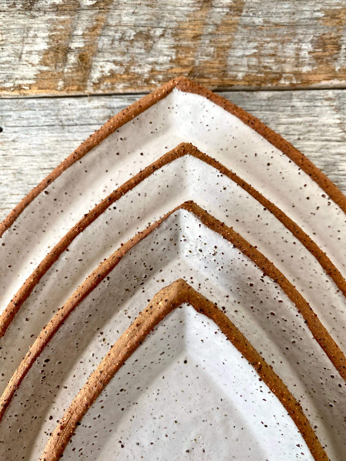 SALE - Triangular Plate (Medium) - Rustic & Handmade- White glaze with speckles 2508-03