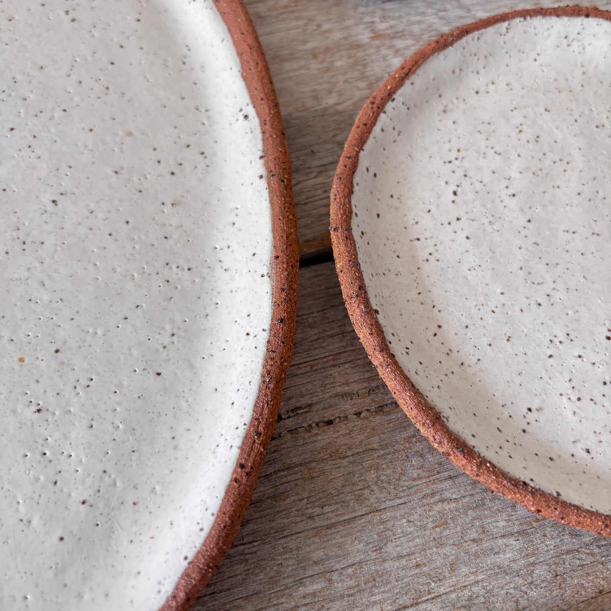 Asymmetric Handmade Ceramic Serving Platter with 2 dishes | Rustic | White with speckles (26-07)