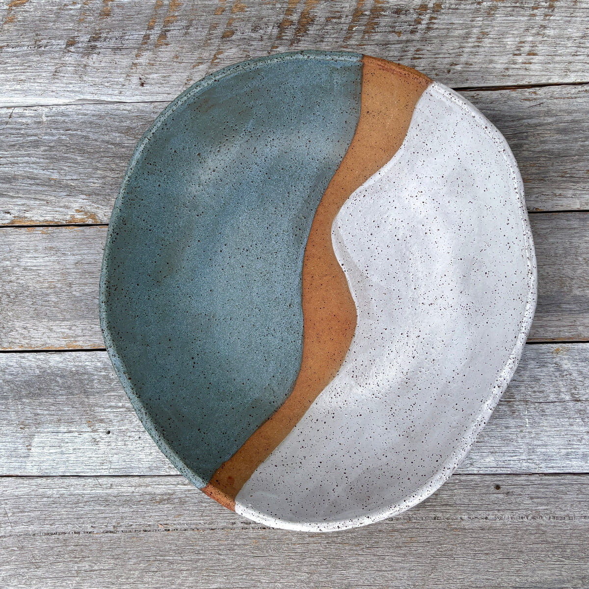 Large Bowl | rustic and versatile | white and dusty blue glaze with speckles (10-04)