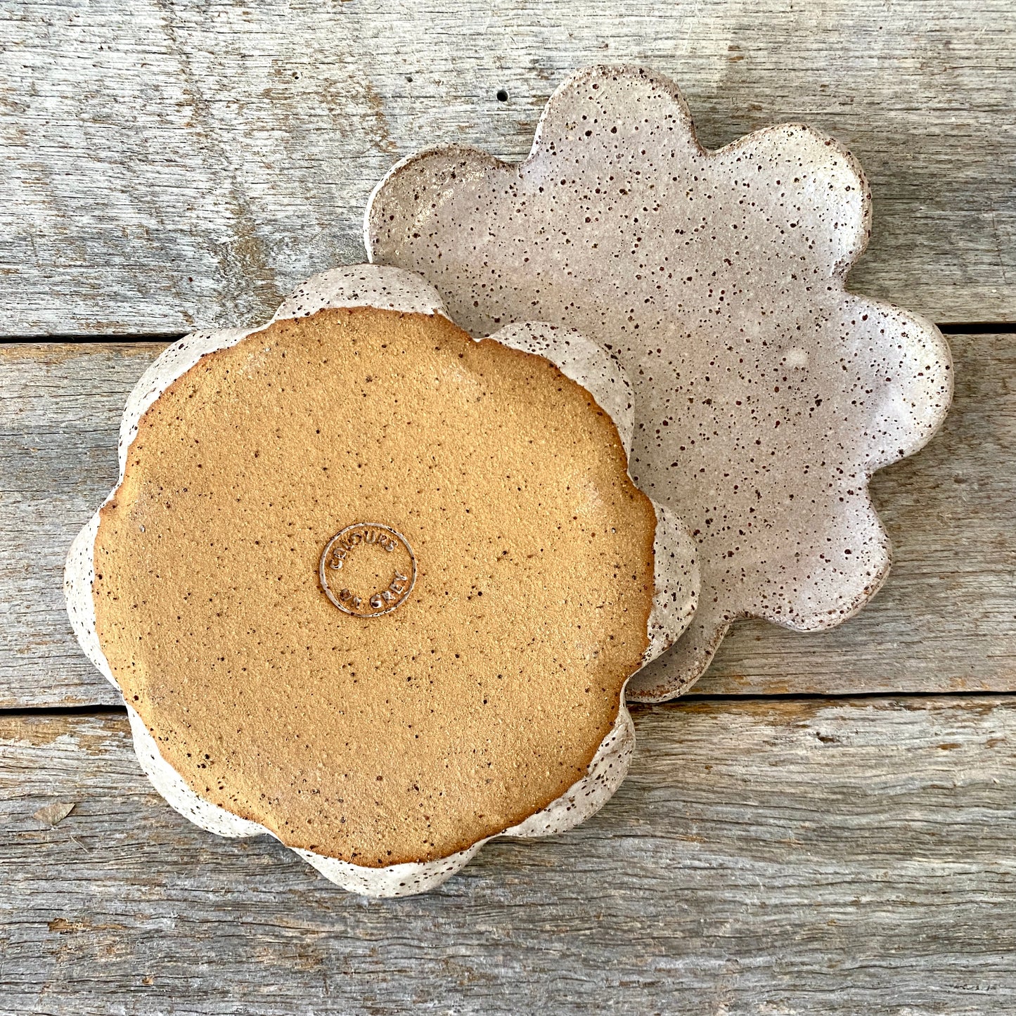 Plate (small) - Flower Shaped - rustic and versatile - white glaze with speckles 2410-16