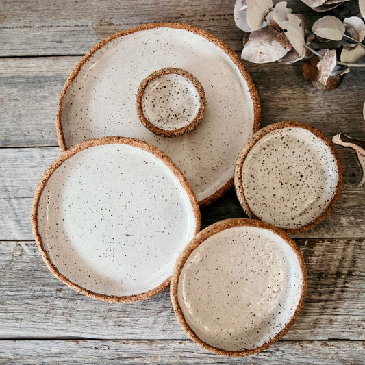 Set of 5 Hand Formed nesting plates - Rustic & Round - white with speckles 16-1