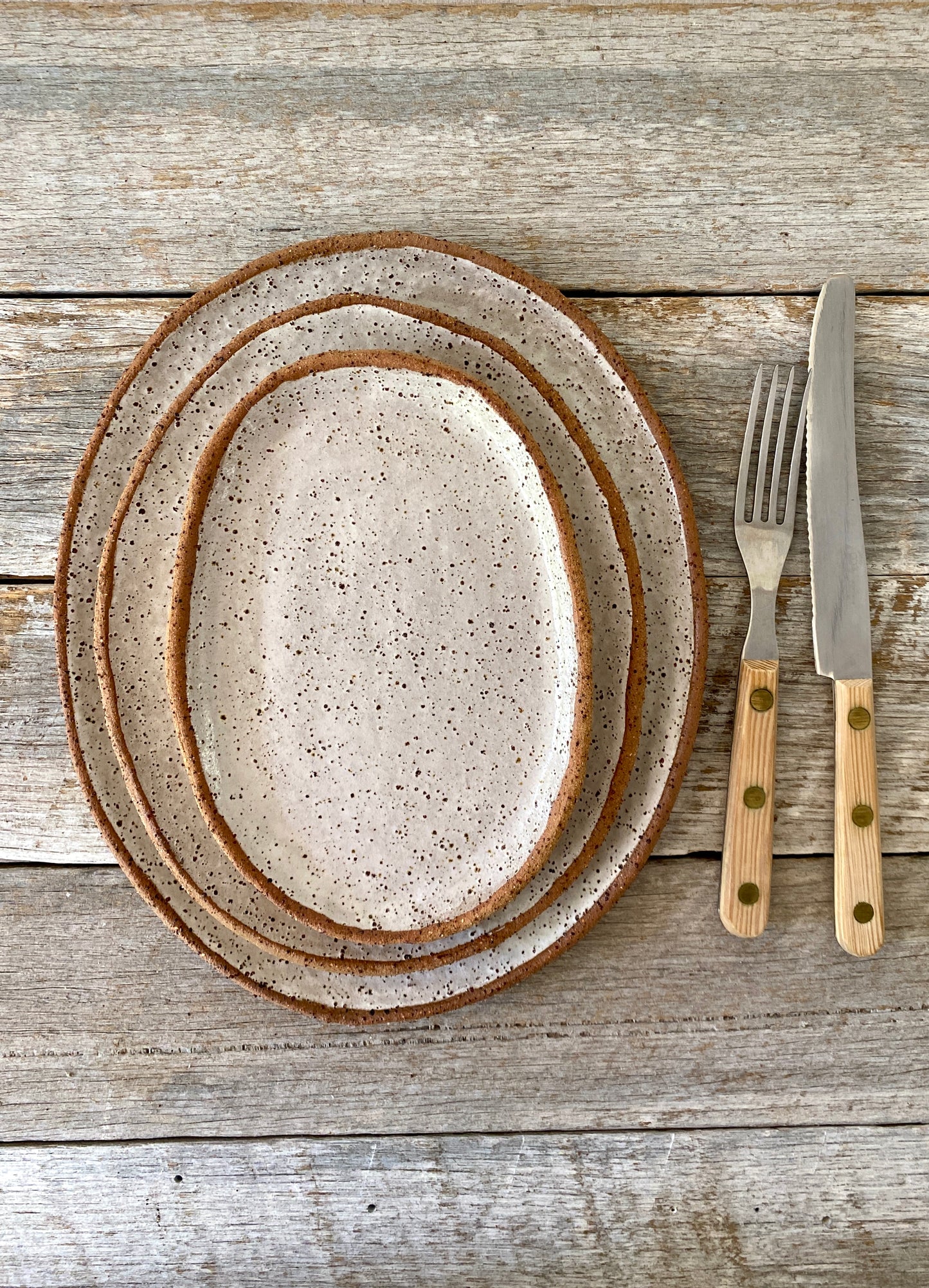 Oval shaped Lunch Plate (medium) - Hand formed - Rustic clay with speckles and white glaze 25-12