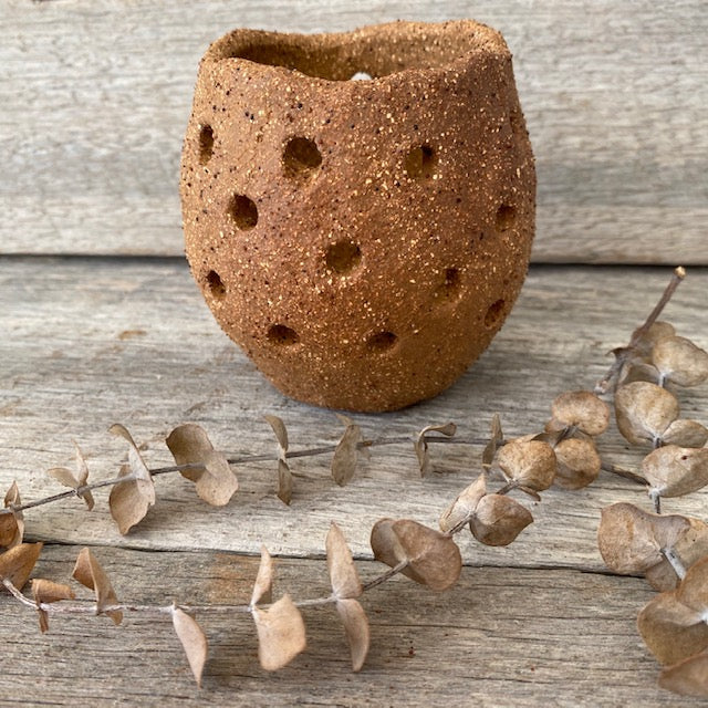 Handmade Rustic Luminary/Tealight Holder - Unglazed Clay (18-6)