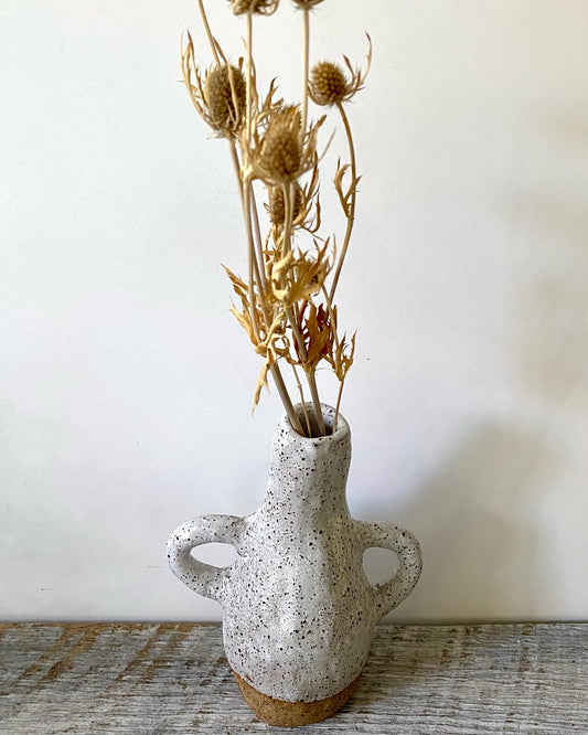 Rustic Vase with handles - White with Speckles - Only One available