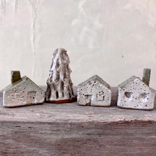 A Village of cute Mini Cottages paired with a charming little tree - Set No.3