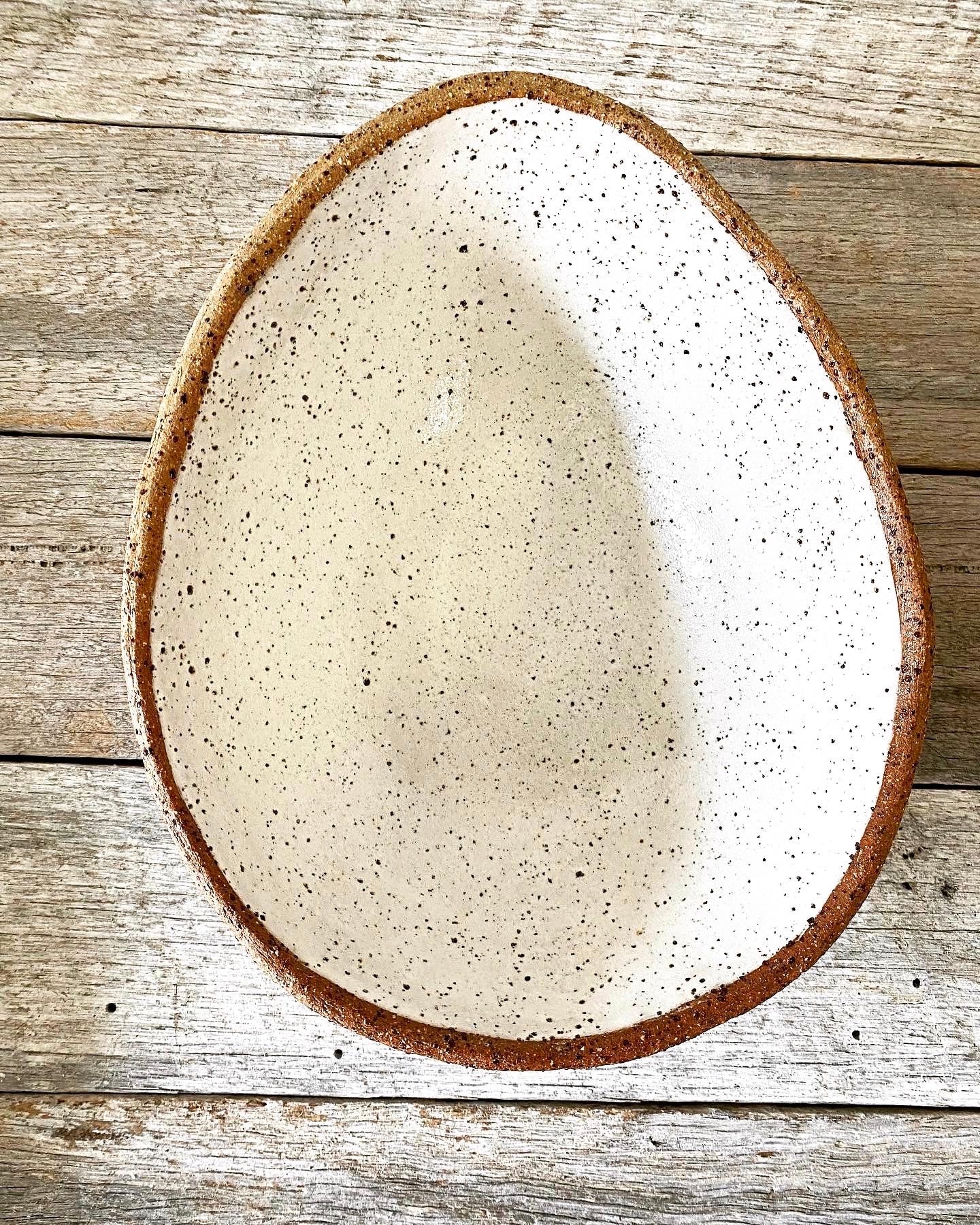 The Karen Bowl - Egg shaped and rustic - white glaze with speckles 10-9