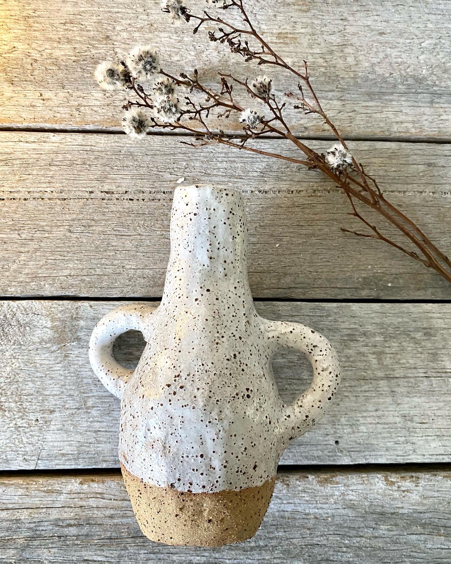 Rustic Vase with handles - White with Speckles - Only One available