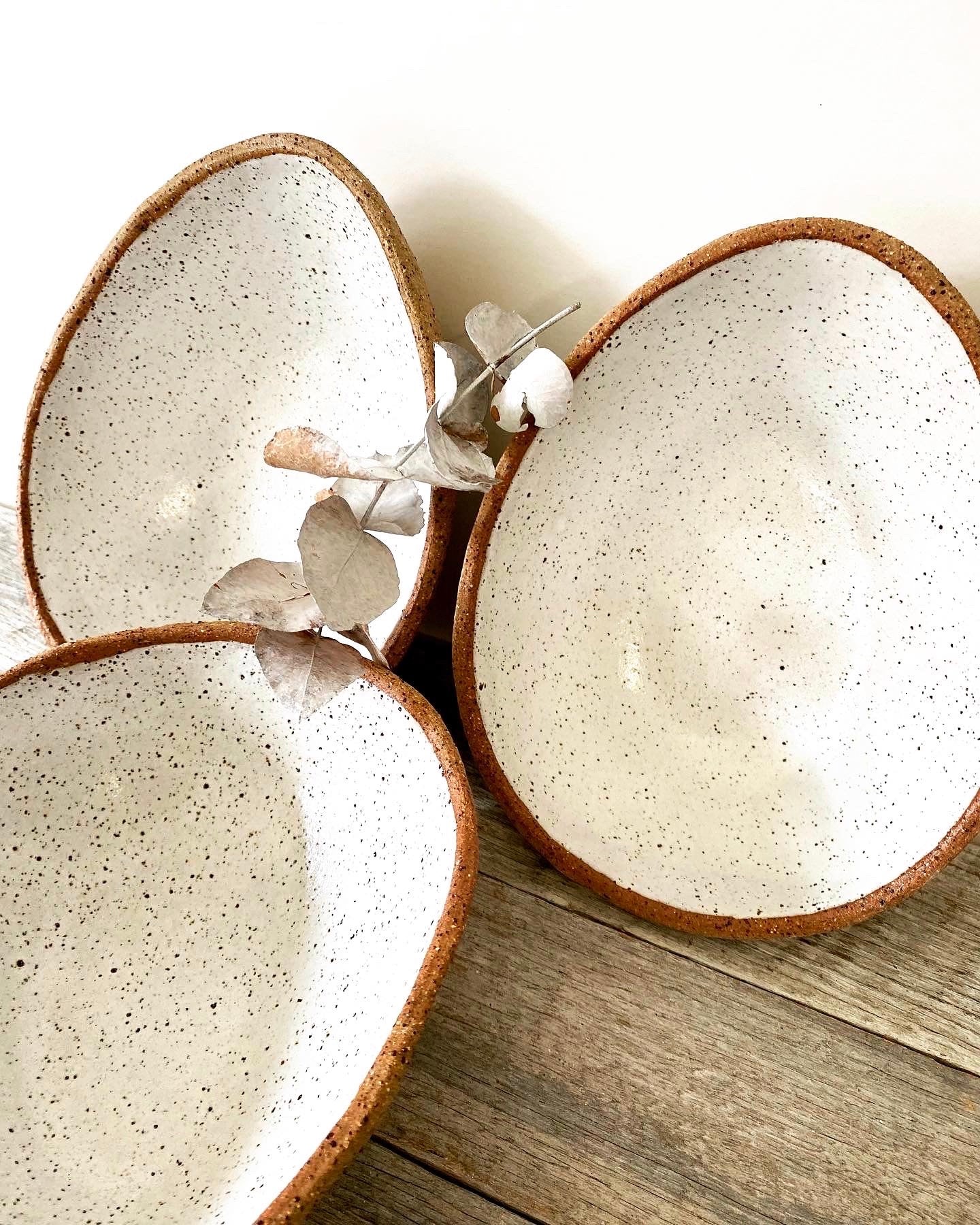 The Karen Bowl - Egg shaped and rustic - white glaze with speckles 10-9