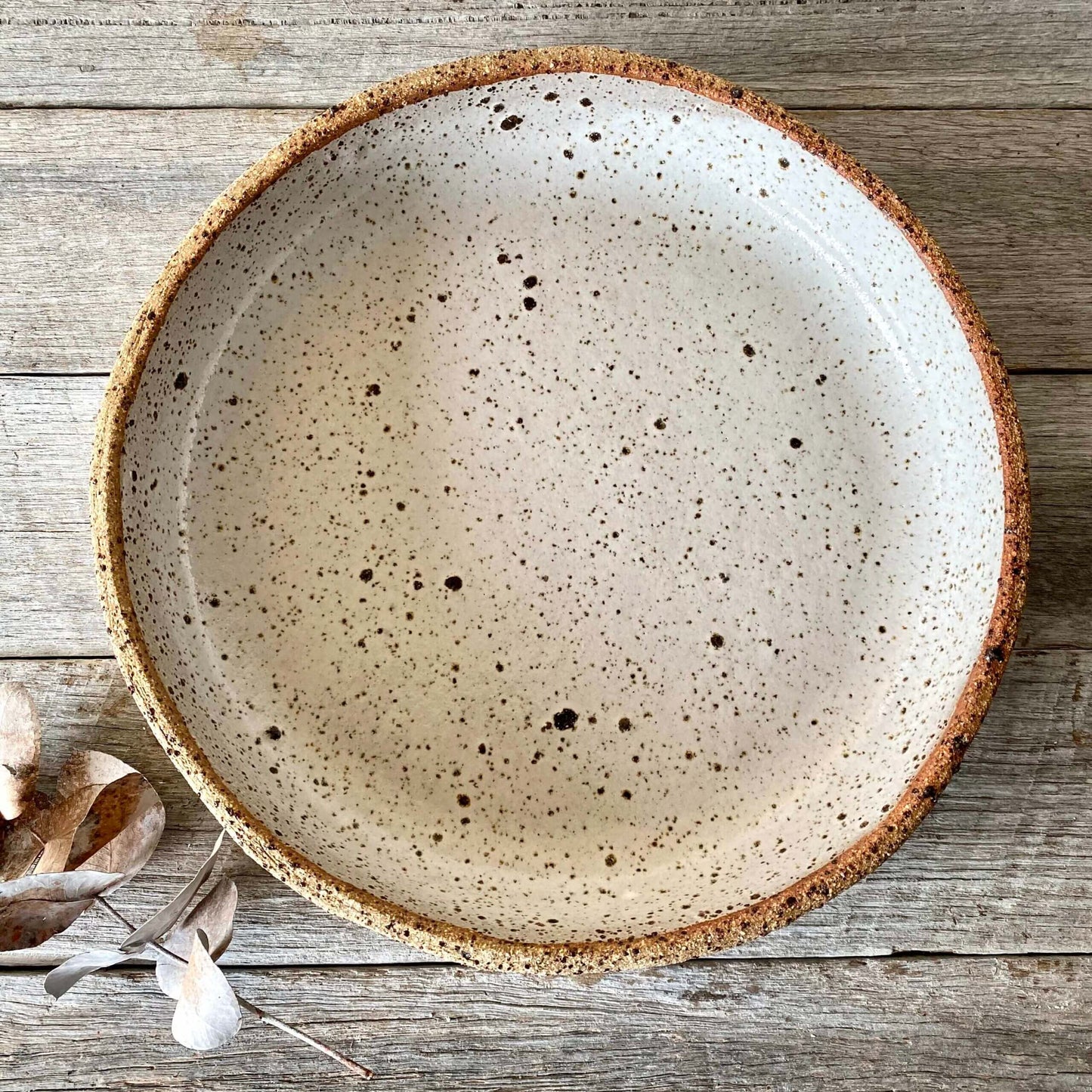 Large round serving dish - Rustic and Hand formed - White glaze 10-19