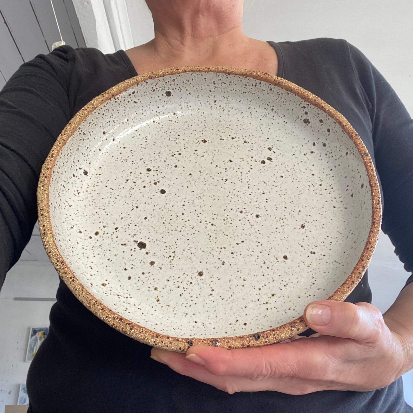 Large round serving dish - Rustic and Hand formed - White glaze 10-19