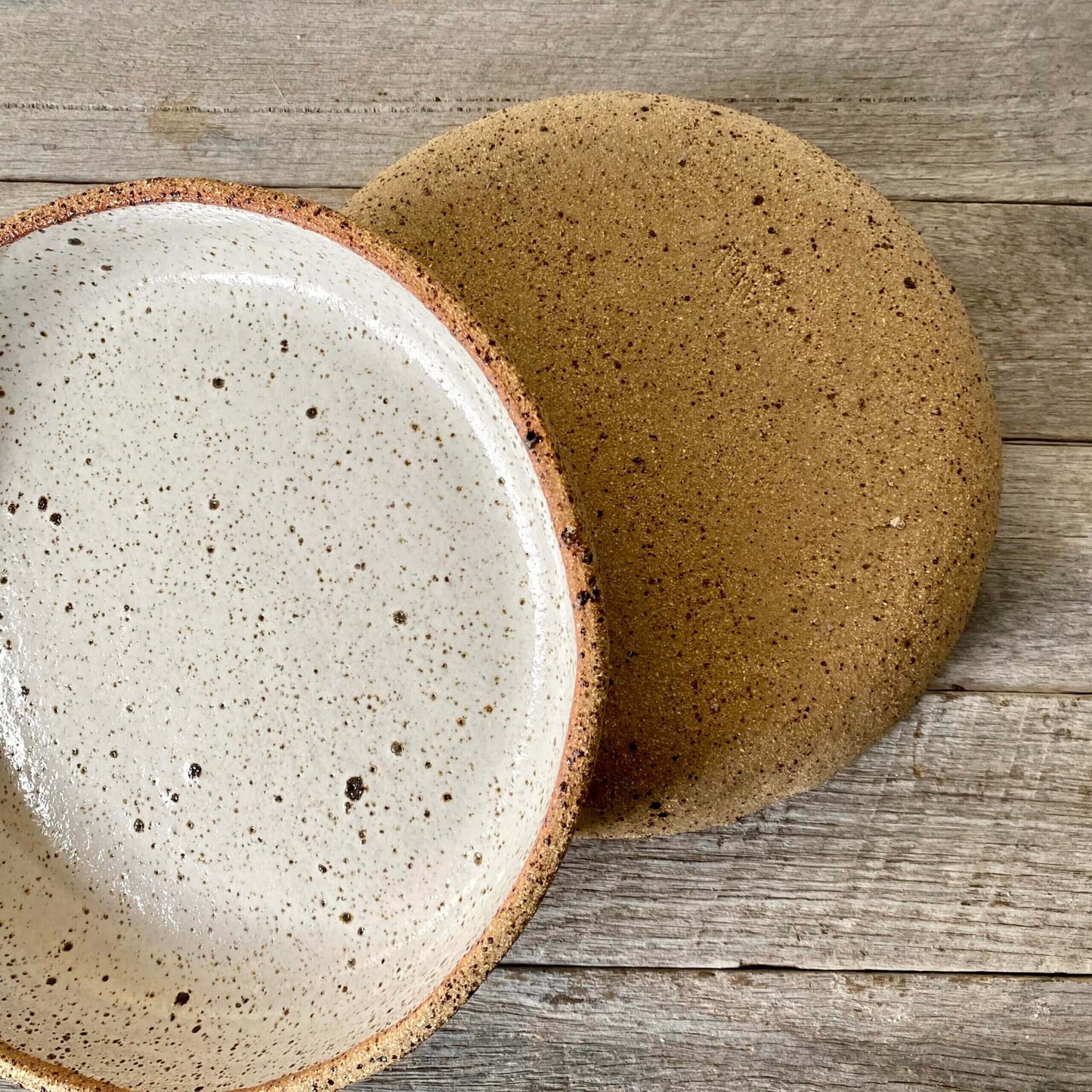 Large round serving dish - Rustic and Hand formed - White glaze 10-19