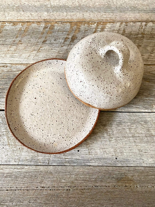 Butter Dish - rustic and versatile - white glaze with speckles 8-31