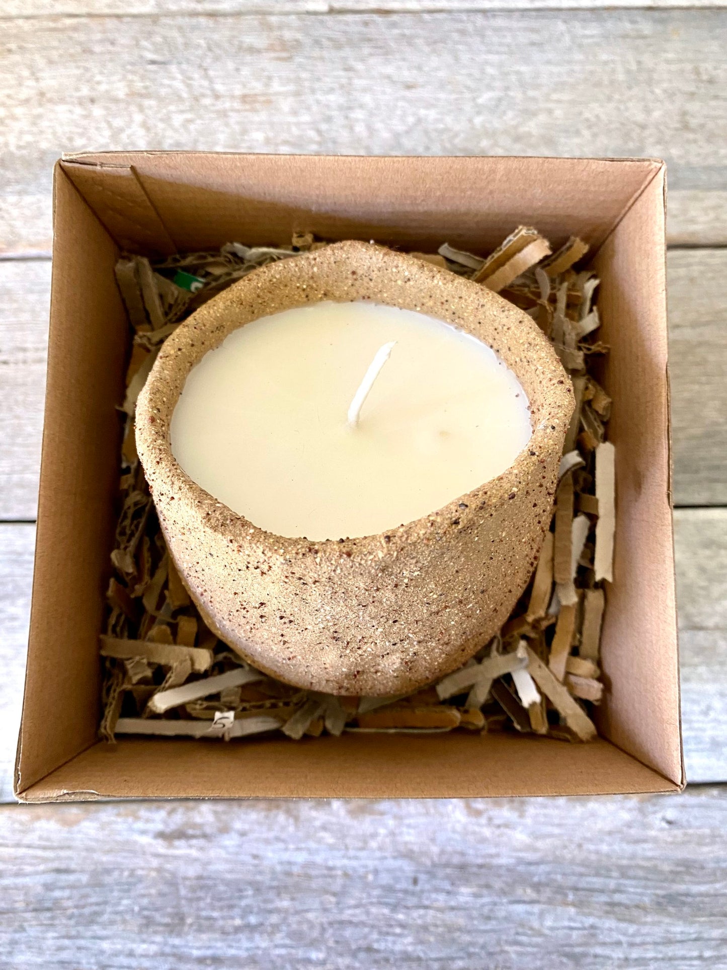 Rustic Handmade Clay Pot Candle -  Unscented White Soy 13-9