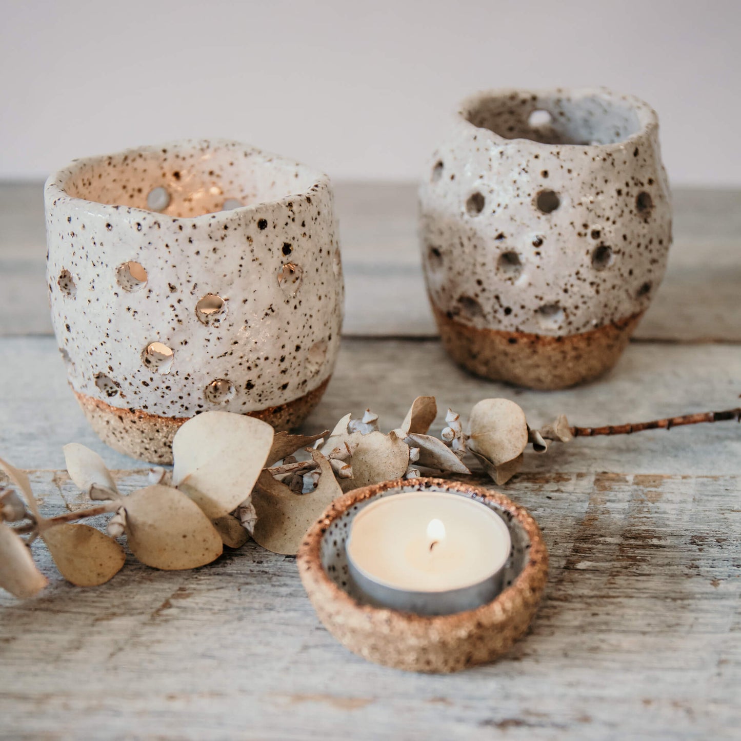 Handmade Rustic Luminary/Tealight Holder  - White glaze 13-5