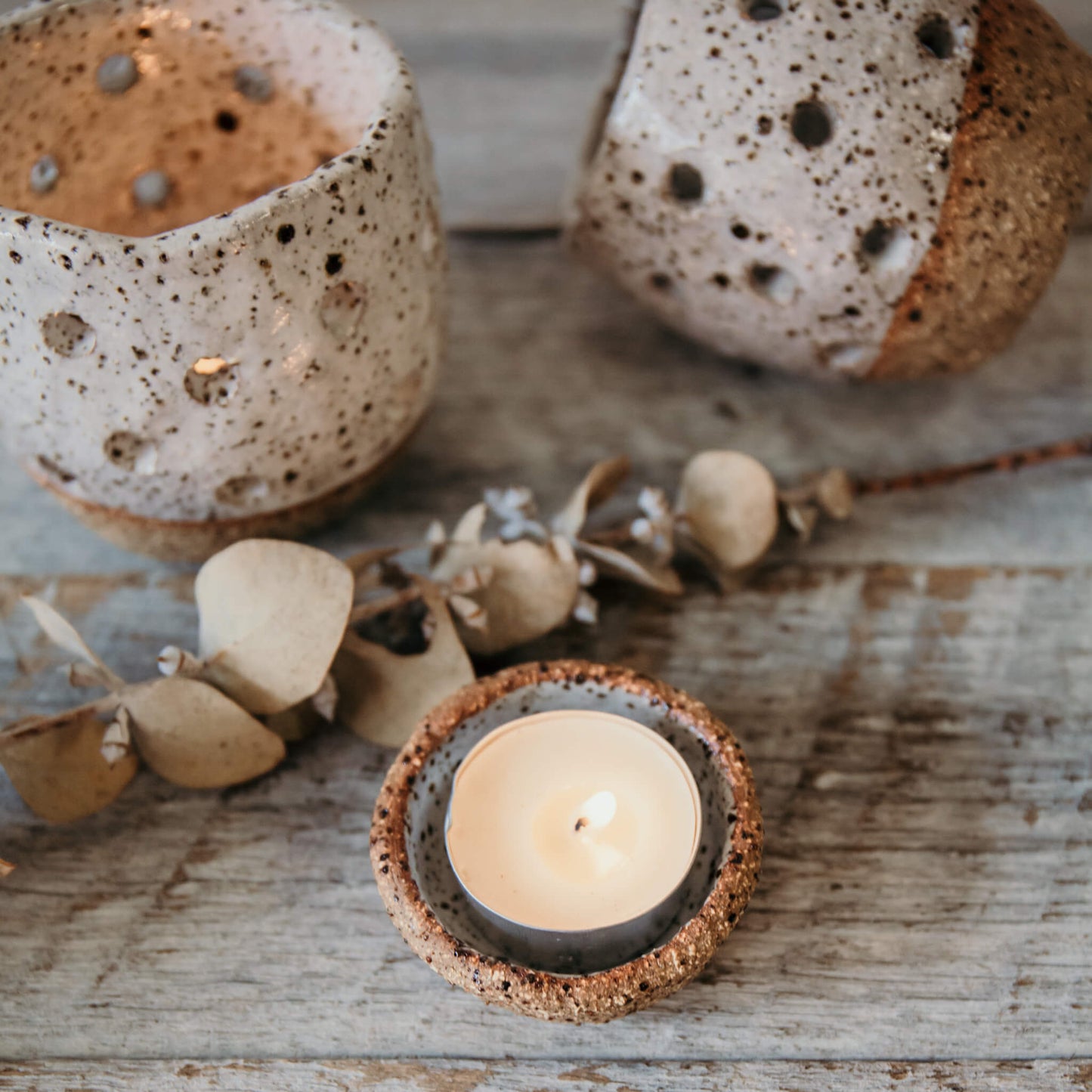 Handmade Rustic Luminary/Tealight Holder  - White glaze 13-5