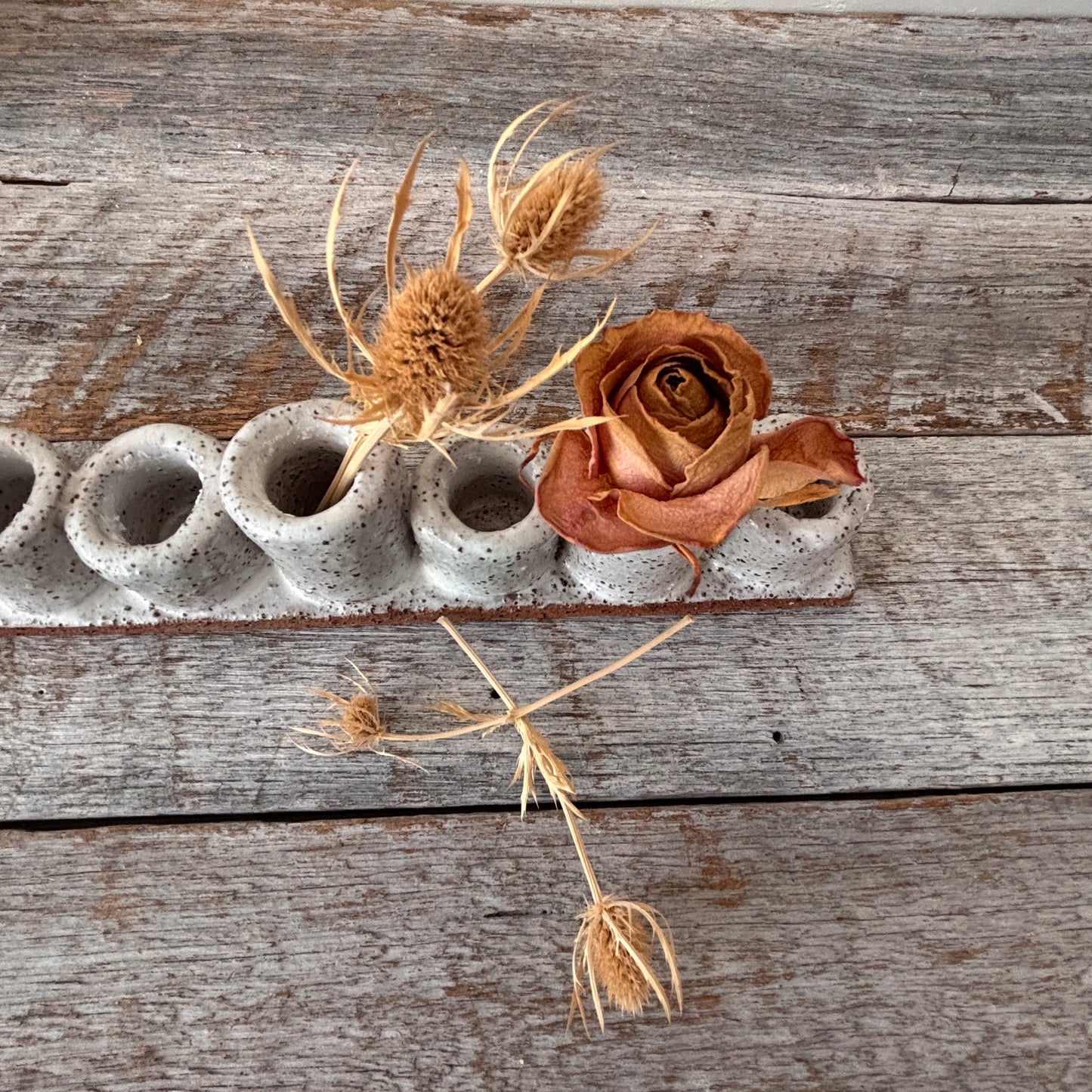 Handmade 7-cup Candle stick holder/Candelabra - rustic white with speckles 45-16