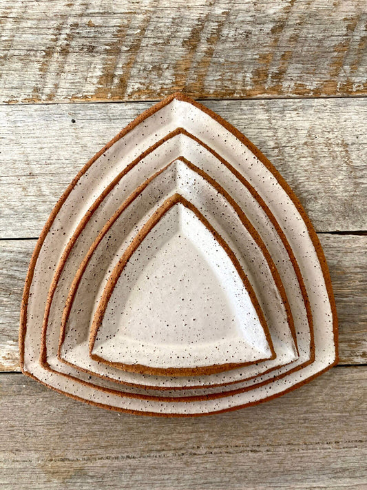 Celtic Triangular Plate in 4 sizes - Rustic & Handmade- White glaze with speckles 4-10