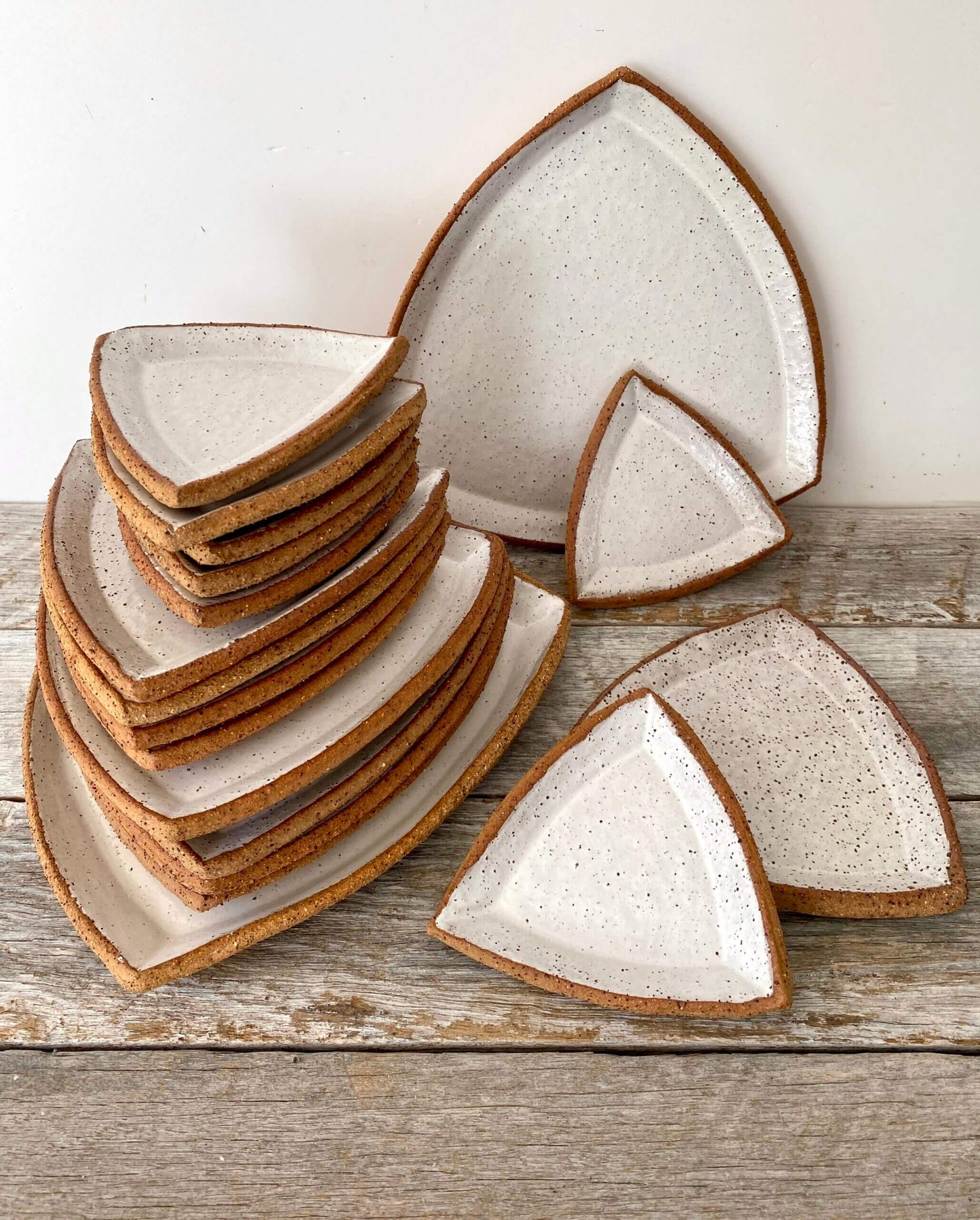 Celtic Triangular Plate in 4 sizes - Rustic & Handmade- White glaze with speckles 4-10