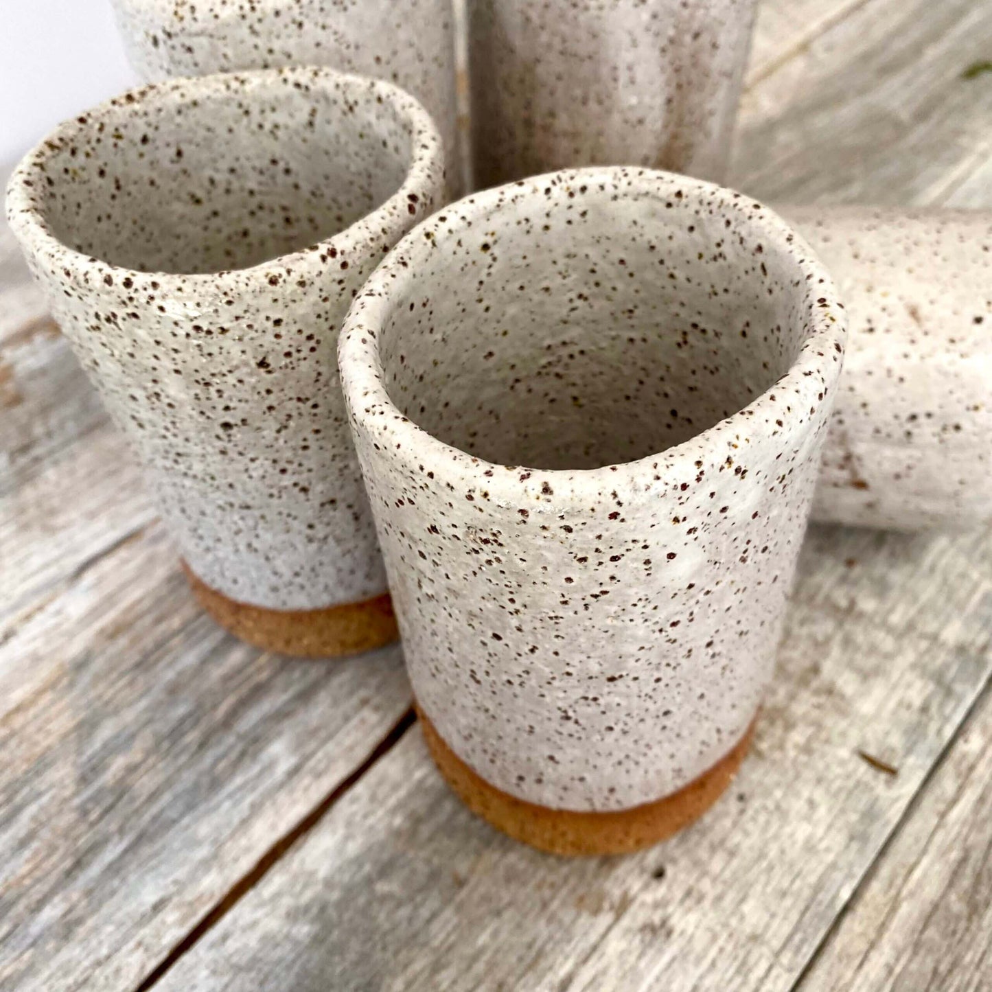 Hand Formed Cylinder Shaped Rustic Vase - White with Speckles 10-02