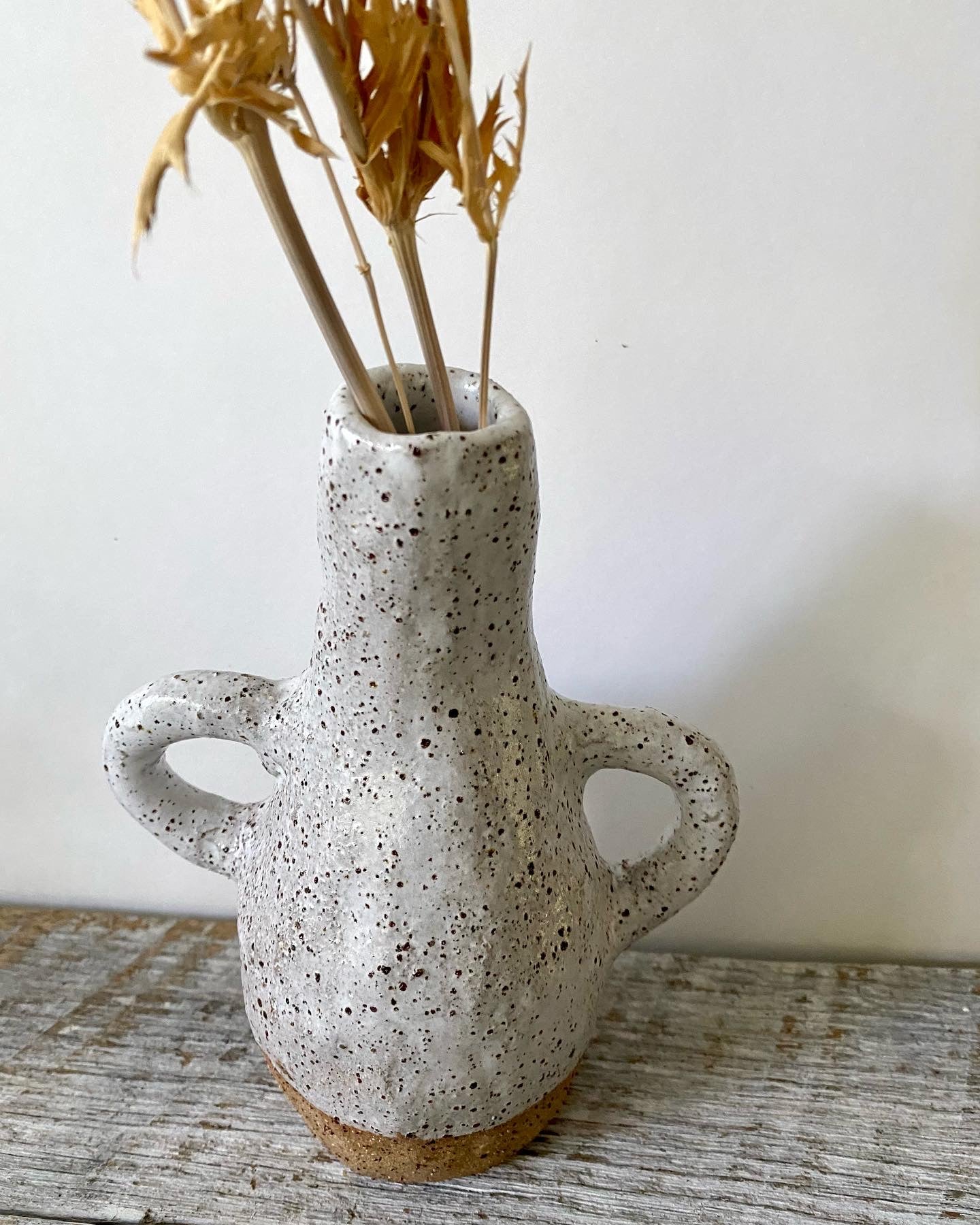 Rustic Vase with handles - White with Speckles - Only One available