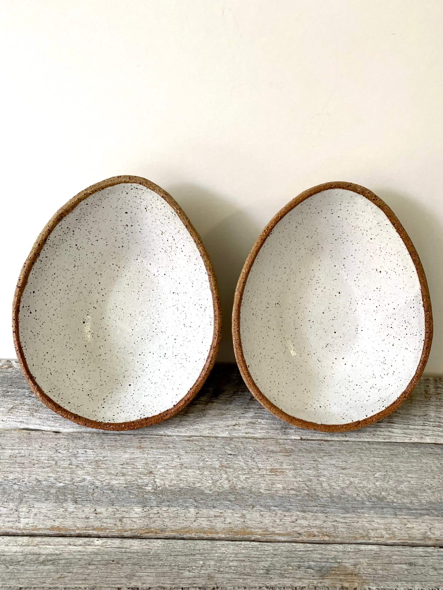 The Karen Bowl - Egg shaped and rustic - white glaze with speckles 10-9