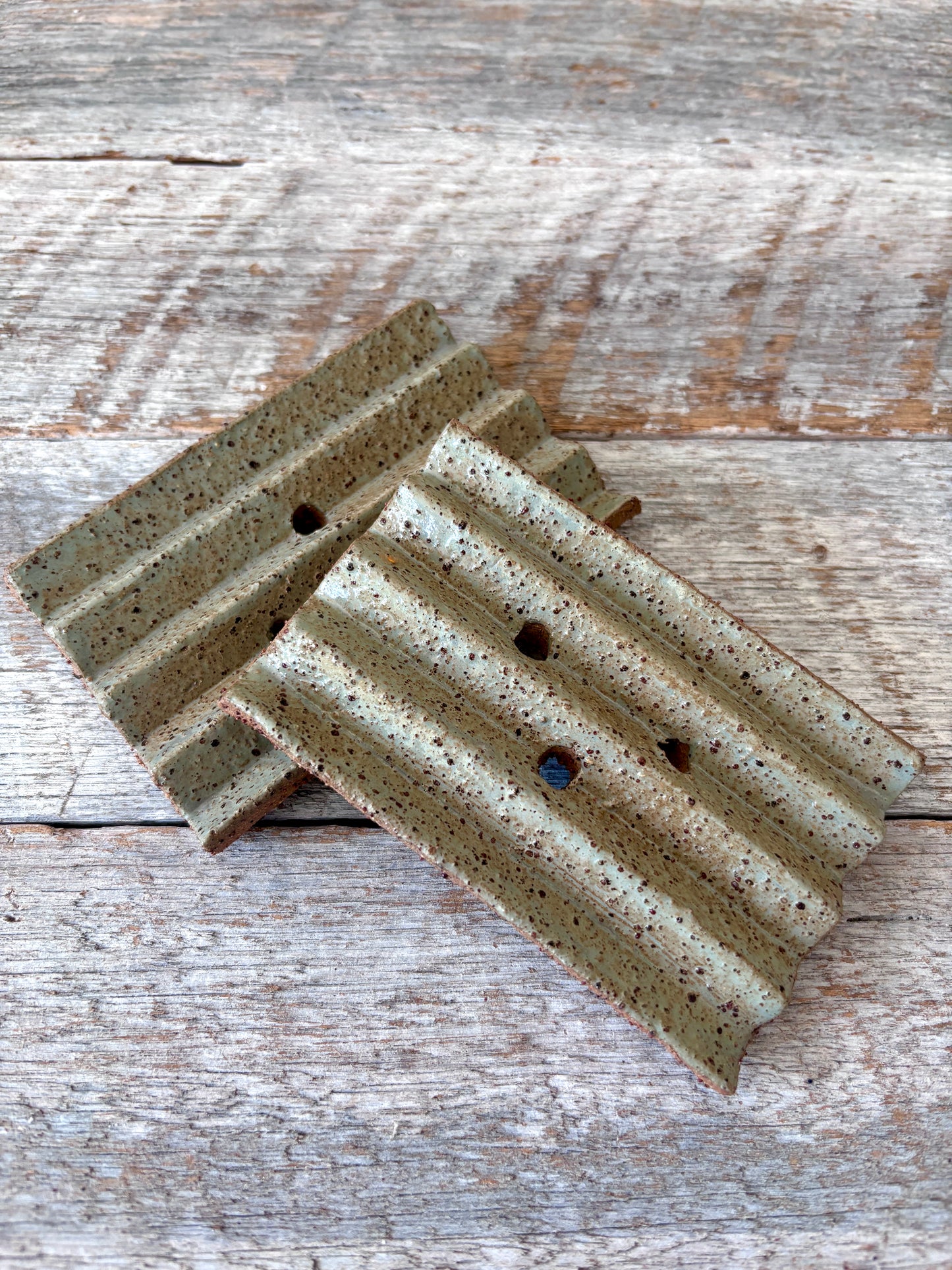 SPECIAL ORDER FOR ETTIE - Rustic handmade ceramic soap dish - dusty green glaze