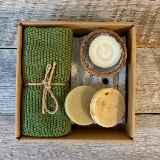 Bathroom 'Hygge' Set | Soap Dish | Tea Light Holder | Face Washer (green)