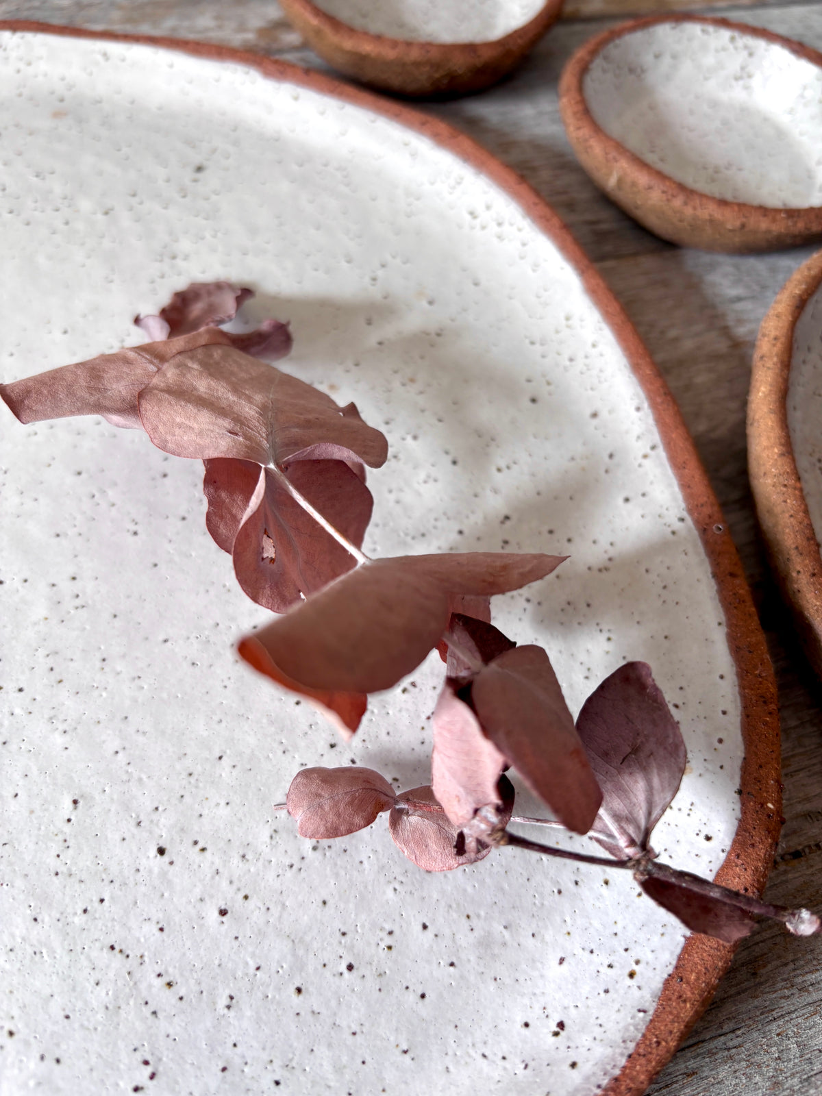 Asymmetric Handmade Ceramic Serving Platter with 3 dishes | Rustic | White with speckles (26-08)