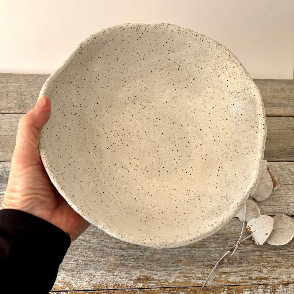 Salad bowl | rustic and versatile | white glaze with speckles  (10-02)