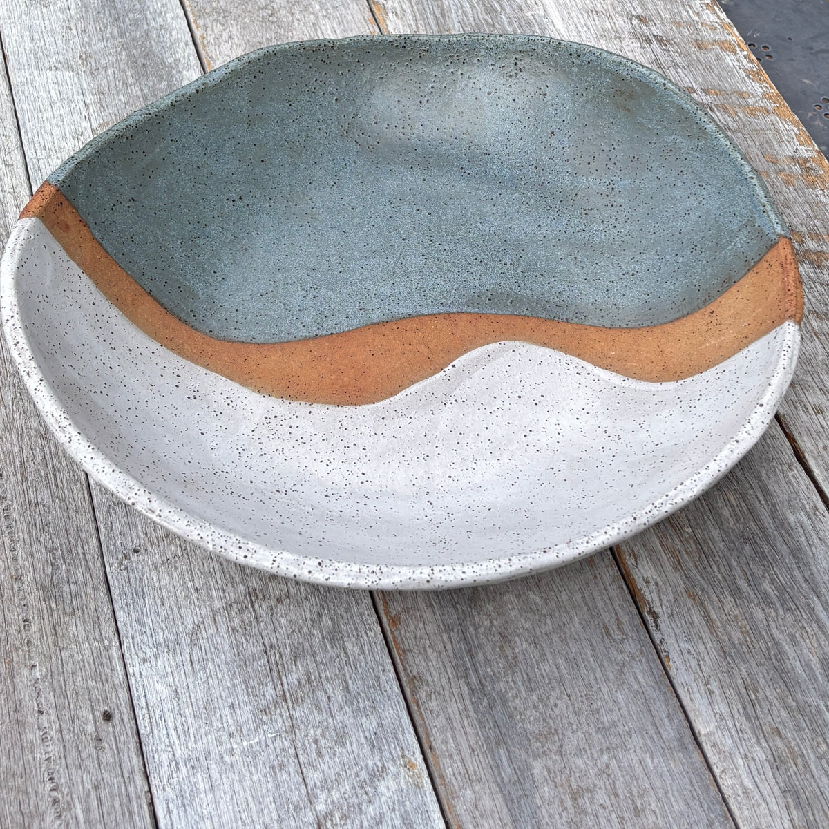 Large Bowl | rustic and versatile | white and dusty blue glaze with speckles  (10-04)