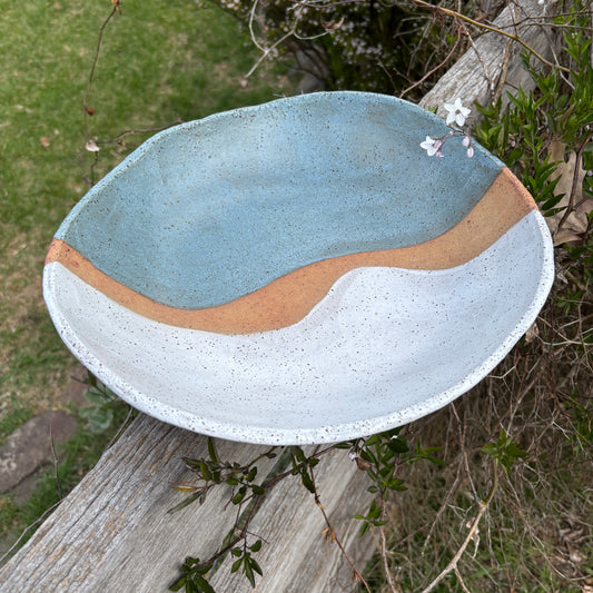 Large Bowl | rustic and versatile | white and dusty blue glaze with speckles  (10-04)