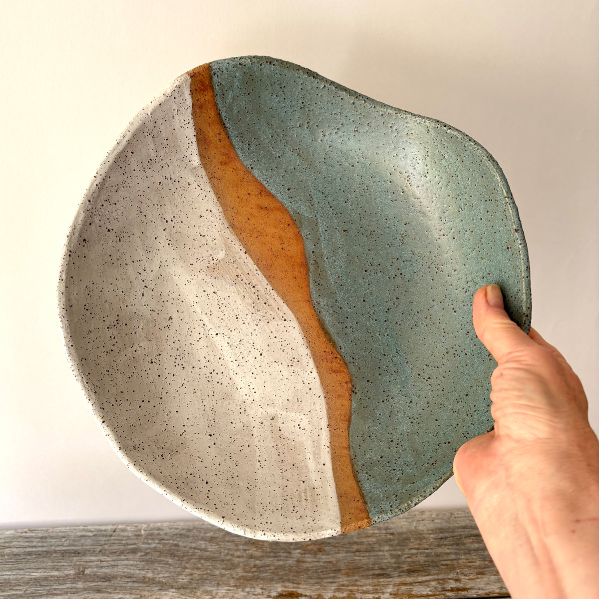 Large Bowl | Rustic and Versatile | White and Dusty Blue glaze with speckles  (RB33)