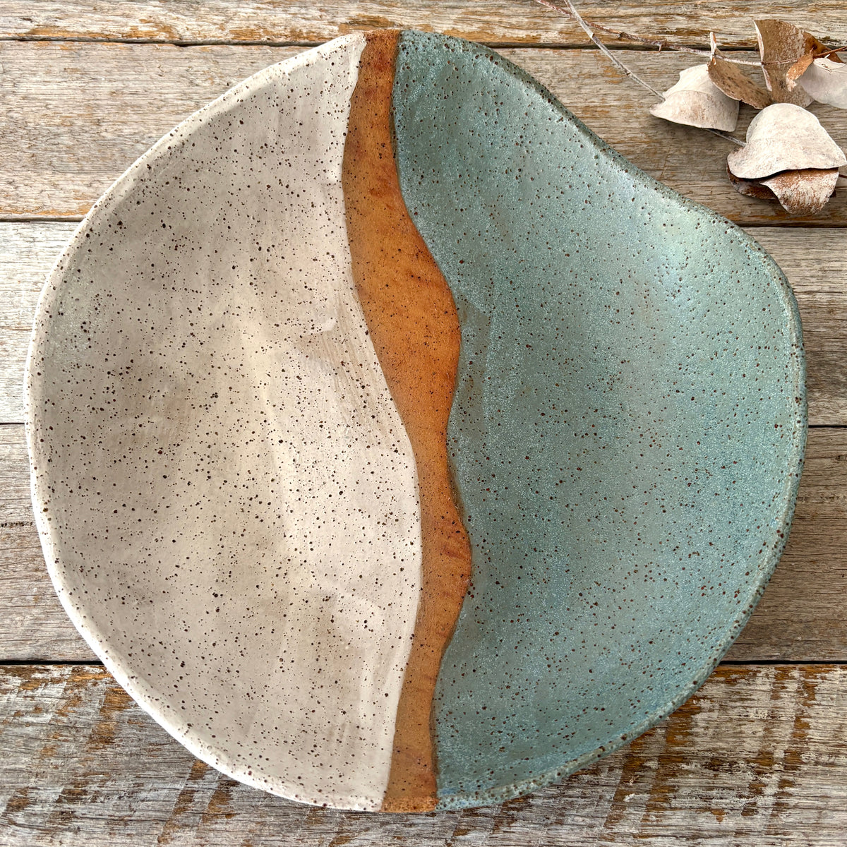 Large Bowl | Rustic and Versatile | White and Dusty Blue glaze with speckles  (RB33)