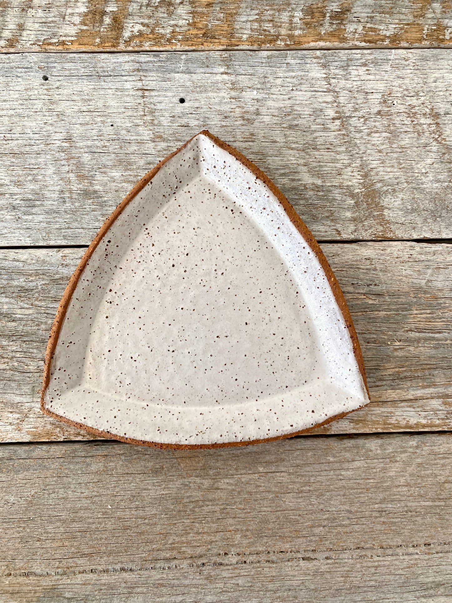 SALE - Triangular Plate (Small) - Rustic & Handmade- White glaze with speckles 2508-02