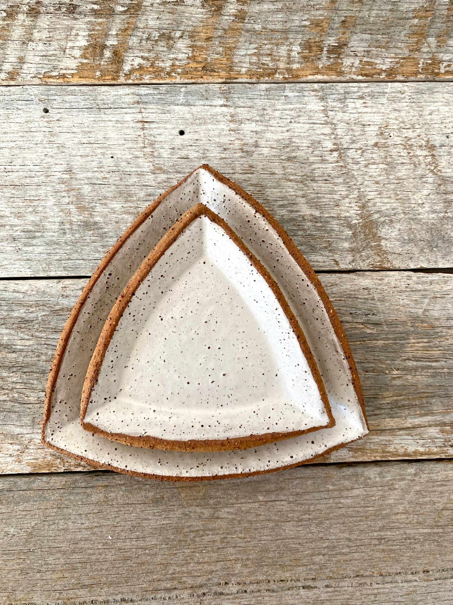 SALE - Triangular Plate (Small) - Rustic & Handmade- White glaze with speckles 2508-02