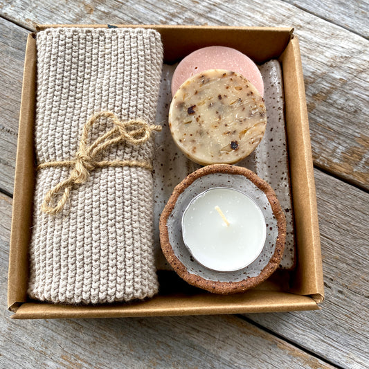 Bathroom 'Hygge' Set | Soap Dish | Tea Light Holder | Face Washer (light grey)