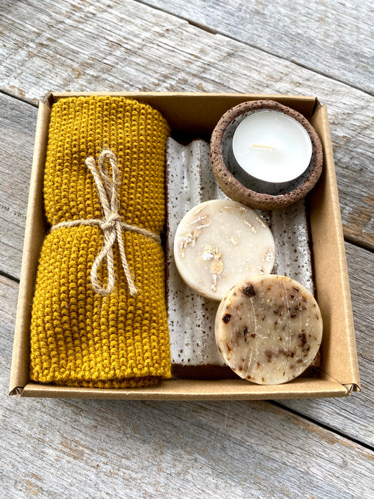 Bathroom 'Hygge' Set | Soap Dish | Tea Light Holder | Face Washer (yellow)
