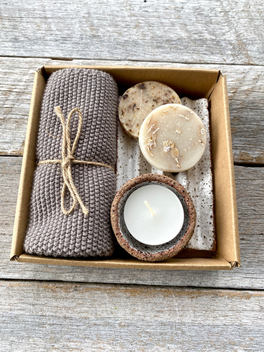 Bathroom 'Hygge' Set | Soap Dish | Tea Light Holder | Face Washer (dark grey)