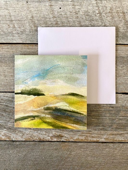 Printed Art Card - 'Spring Fields' - Square 14 x 14cm - Blank inside - White envelope #306