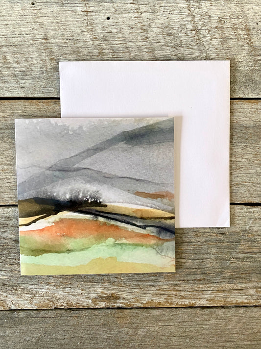 Printed Art Card 'Watercolour Landscape' - Square 14 x 14cm - Blank inside - White envelope #307