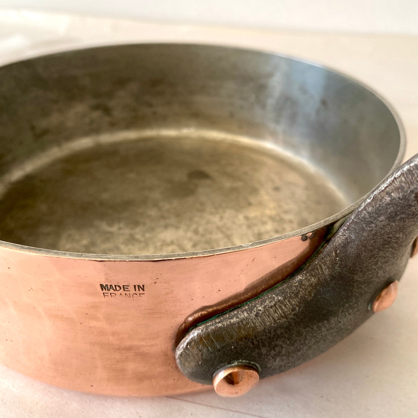 Beautiful Vintage French Copper Saucepan 18cm with tin lining and cast iron handle