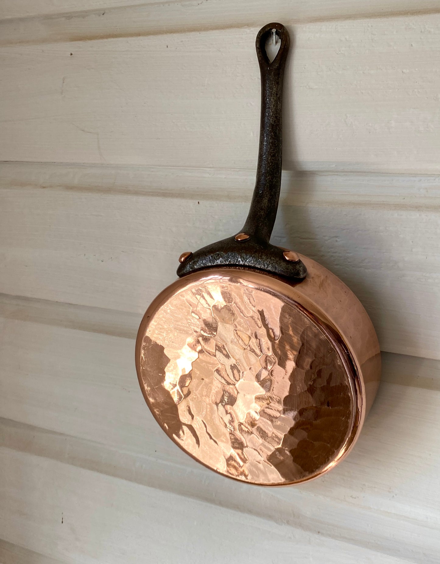 Beautiful Vintage French Copper Saucepan 18cm with tin lining and cast iron handle