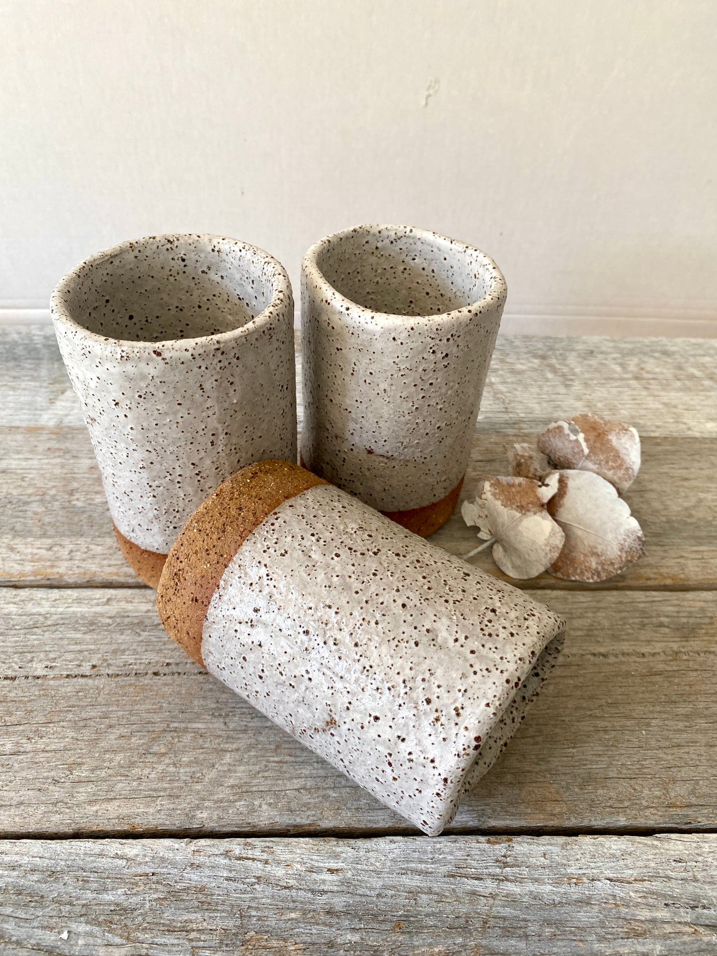 Hand Formed Cylinder Shaped Rustic Vase - White with Speckles 10-02