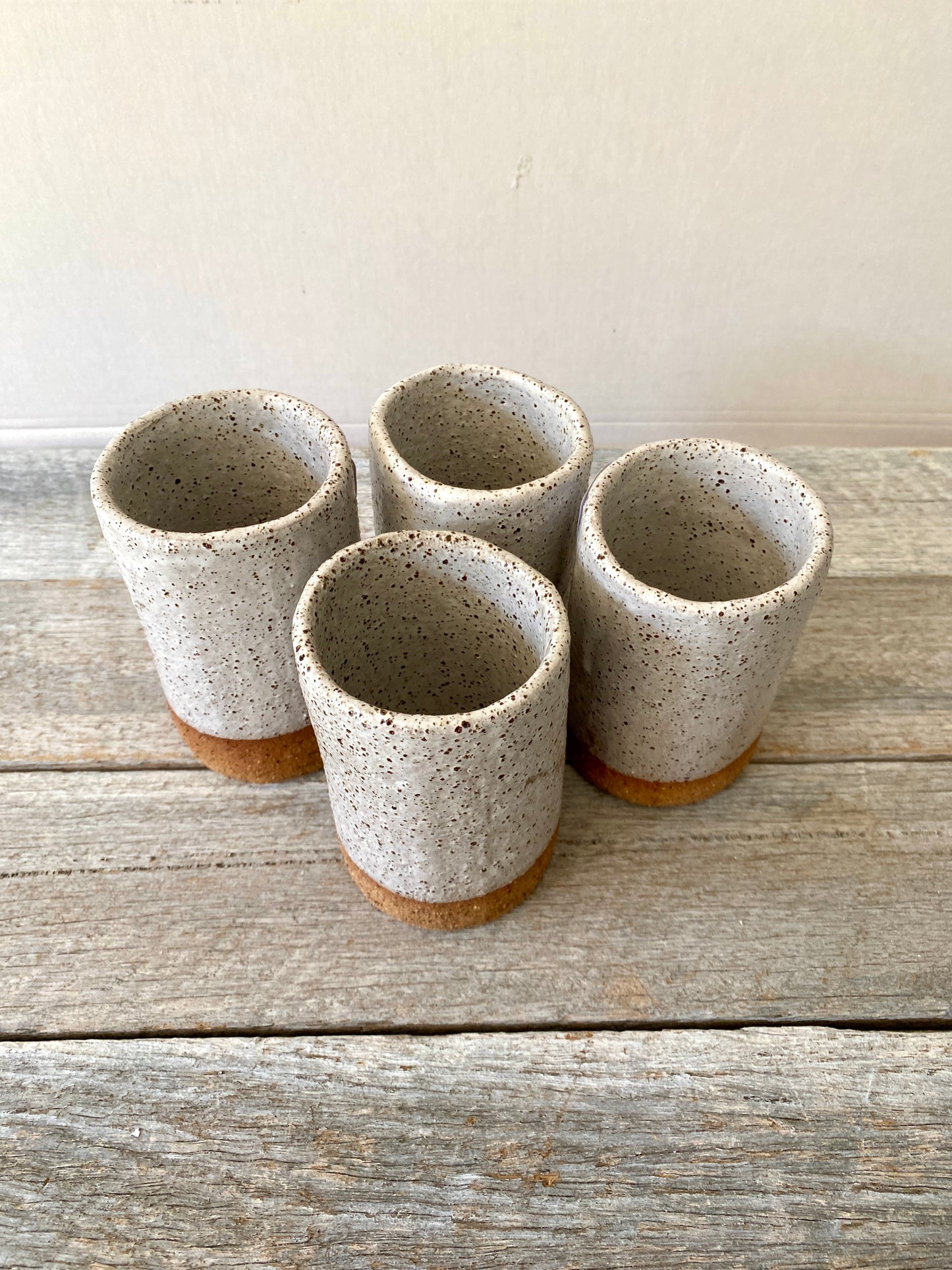 Hand Formed Cylinder Shaped Rustic Vase - White with Speckles 10-02