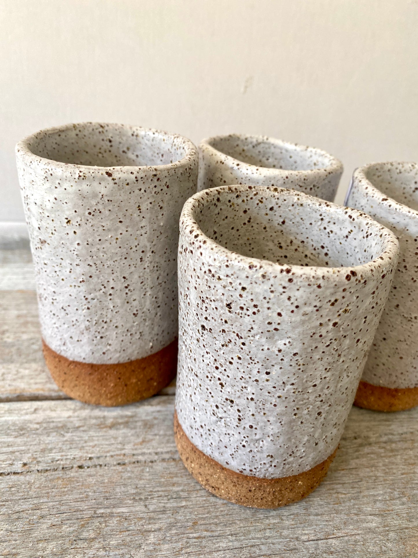 Hand Formed Cylinder Shaped Rustic Vase - White with Speckles 10-02