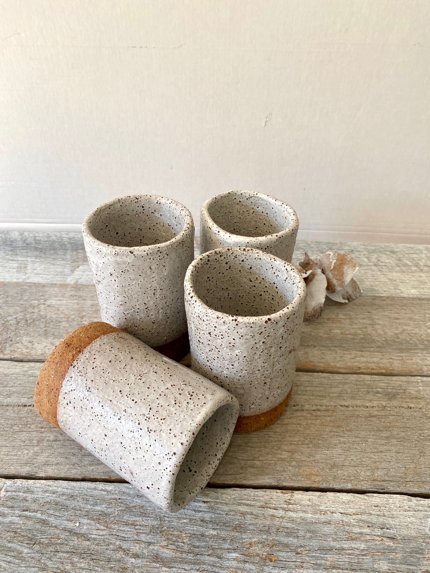 Hand Formed Cylinder Shaped Rustic Vase - White with Speckles 10-02