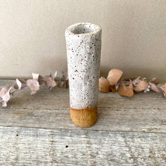 Vase (1-2) - rustic and slender - with uneven edge - White with Speckles