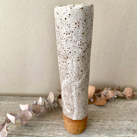 Vase (1-5) - rustic and slender - with uneven edge - White with Speckles